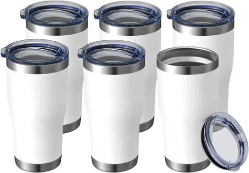 Vista 24 de HASLE OUTFITTERS Vaso de 20 onzas a granel, vasos de acero inoxidable con tapa, vaso aislado al vacío, vaso de doble pared, tazas de café, gris