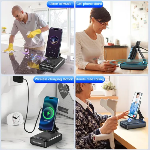 Vista 7 de Jteman - Soporte para teléfono celular con altavoz Bluetooth y cargador Negro