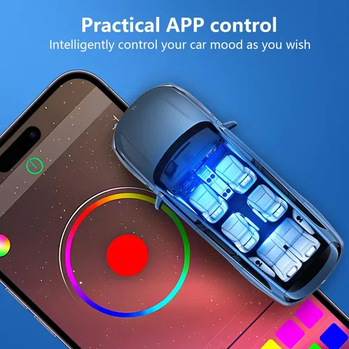 Vista 4 de Luces LED interiores para automóvil con control inteligente de aplicación, sincronización de música, modo DIY, kits de luces LED interiores