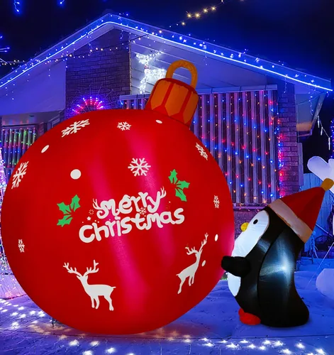 Vista 2 de Onory Inflables de Navidad de 4 pies para decoración al aire libre, pingüinos inflables, campanas de Navidad con LED integrados, decoraciones