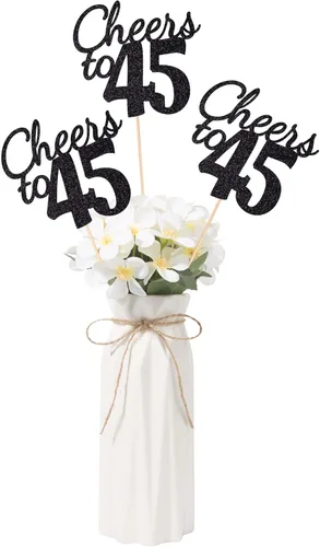 Vista 48 de Gexolenu Cheers a los 40, paquete de 10 unidades de piezas centrales para mesa de cumpleaños número 40 de doble cara con purpurina dorada