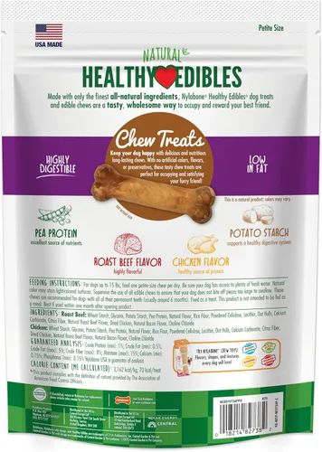 Vista 9 de Nylabone Healthy Edibles - Paquete variado de premios naturales de larga duración para perros pequeños, 34 unidades, sabores de carne asada y pollo