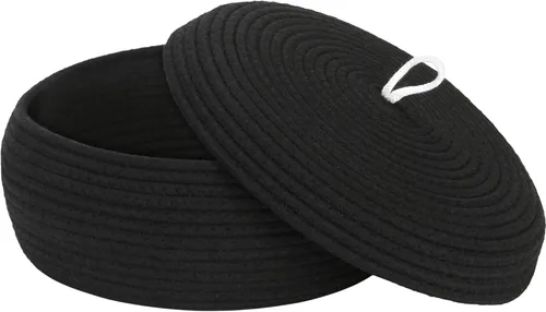 Vista 59 de Sea Team Cesta de almacenamiento redonda de cuerda de algodón con tapa, contenedor de almacenamiento tejido decorativo, cesto, maceta, caddy