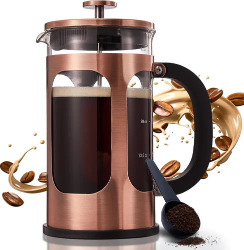 Vista 8 de BAYKA Cafetera de prensa francesa pequeña, resistente al calor, vidrio de borosilicato espesado, de acero inoxidable, cafetera de una sola porción
