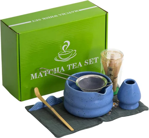 Vista 12 de Juego de té matcha japonés de 7 piezas, kit de matcha con cuenco de matcha (con boquilla de vertido), batidor de matcha, soporte para batidor Verde