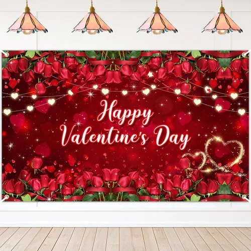 Avezano Telón de fondo para el día de San Valentín, diseño floral de rosas rojas para el día de San Valentín, decoración de boda, accesorios para