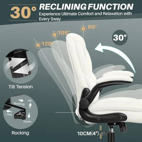Vista 6 de FelixKing Silla de oficina de cuero, pequeña silla de escritorio ergonómica de poliuretano, cómoda silla de computadora con ruedas y reposabrazos