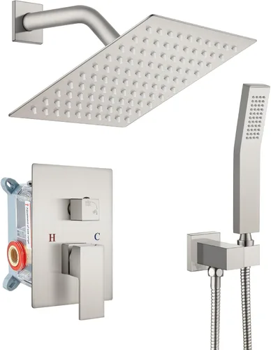 Vista 12 de gotonovo Sistema de ducha de lluvia para baño, juego de cabezal y mango de ducha de lluvia montado en la pared, conjunto completo combinado de latón