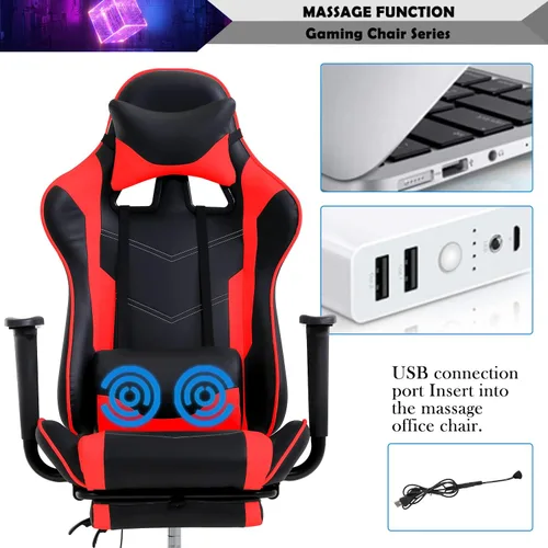 Vista 13 de Silla para juegos, silla giratoria de altura ajustable con reposacabezas y soporte lumbar de masaje, silla ergonómica de policarbonato