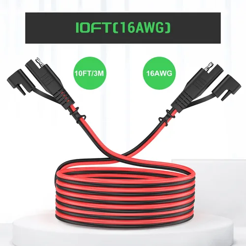Vista 7 de SAE - Cable de extensión de cargador de batería de 10 pies y 16 AWG con conector de desconexión rápida para automóviles, RV