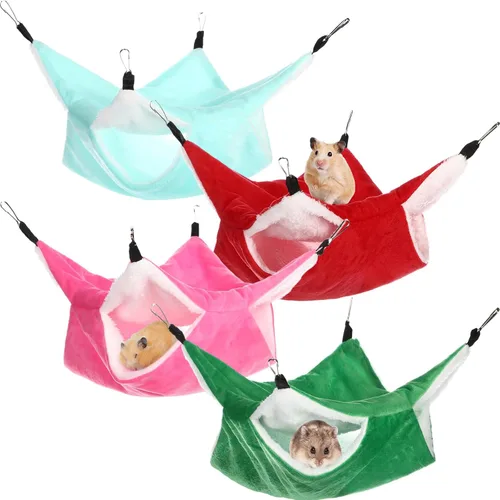 Vista 9 de Nuogo Hamaca de rata de 4 piezas para jaula de animales pequeños, hamacas de hurón colgantes para ratas, accesorios de cama de hurón de doble capa