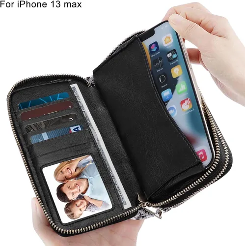 Vista 2 de Cartera de teléfono celular para mujer con doble cremallera y correa de muñeca extraíble