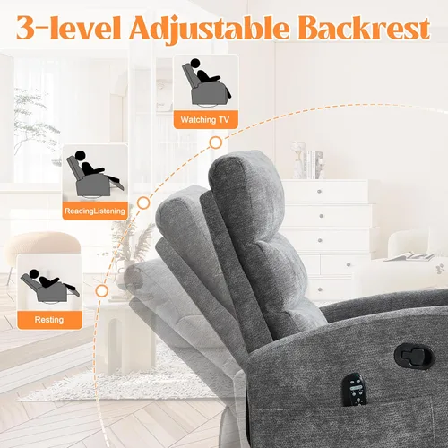 Vista 5 de Luxlen Silla reclinable giratoria manual con masaje, deslizador reclinable sobrerelleno con masaje por vibración y calor para guardería, sala