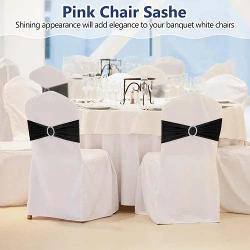 Vista 7 de Tegeme 80 bandas y lazos para silla, banda elástica de elastano con hebilla para bodas, banquetes de hotel, fiestas de cumpleaños y decoración a