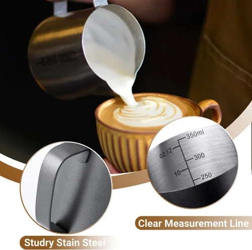 Vista 3 de Jarra espumadora de leche, 350ml/600ml (12oz/20oz) Jarra de espumador de leche, Jarra de acero inoxidable, Jarra de vapor, Jarra de café con leche