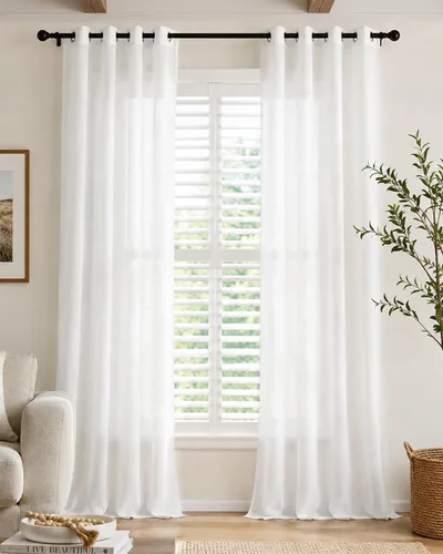 PONY DANCE Cortinas traslúcidas blancas de privacidad de 96 pulgadas de largo, cortinas filtrantes de luz con ojales para dormitorio y sala de