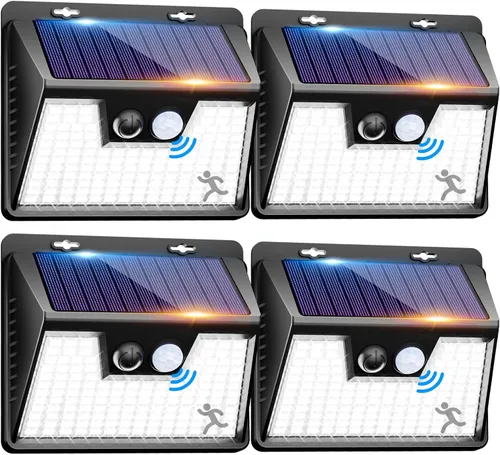 Vista 45 de Peasur Luces Solares para Exteriores con Sensor de Movimiento, 140 LED Luz Solar Alimentada por Energía Solar para Cerca Impermeable, 3 Modos