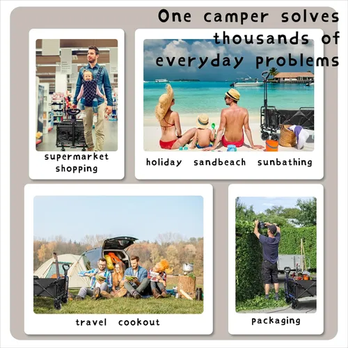 Vista 6 de Carro plegable, carrito plegable para comestibles, pequeño carrito de comestibles con ruedas, plegable, vagón de playa, apartamento, campamento