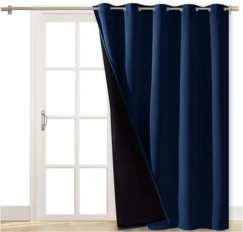 Vista 74 de NICETOWN Cortinas 100 % opacas con aislamiento térmico, panel de cortina deslizante de rendimiento que reduce el ruido con forro negro, bloqueo