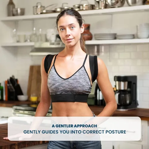 Vista 2 de Corrector de postura, totalmente ajustable, transpirable, soporte de espalda para mejorar la postura y proporcionar apoyo lumbar, alivio del dolor