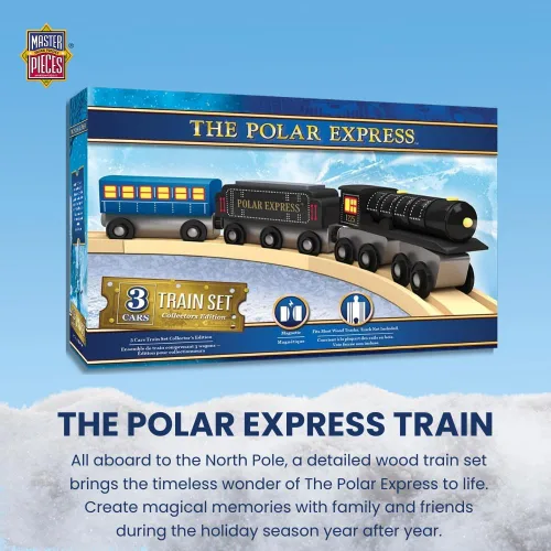 Vista 4 de MasterPieces El juego de motor de madera y cola de tren Polar Express, edición de coleccionista con licencia oficial con conexión magnética