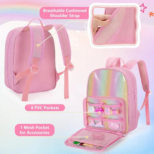 Vista 4 de GRAOSO Mochila de transporte compatible con muñecas Barbie de 12 pulgadas Rosa