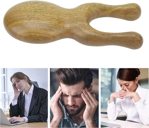Vista 5 de Herramienta Gua Sha de madera facial para ojos, Herramienta de masaje de sándalo, Peine de pelo de dientes anchos de madera, Peine de masaje