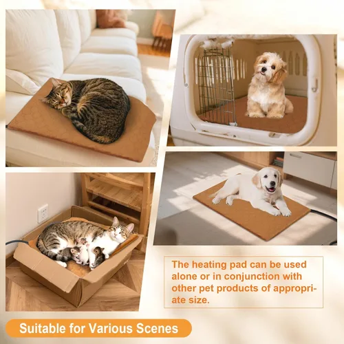 Vista 6 de Almohadilla térmica para mascotas para gatos y perros en interiores y exteriores, almohadilla térmica para gatos con cable resistente a