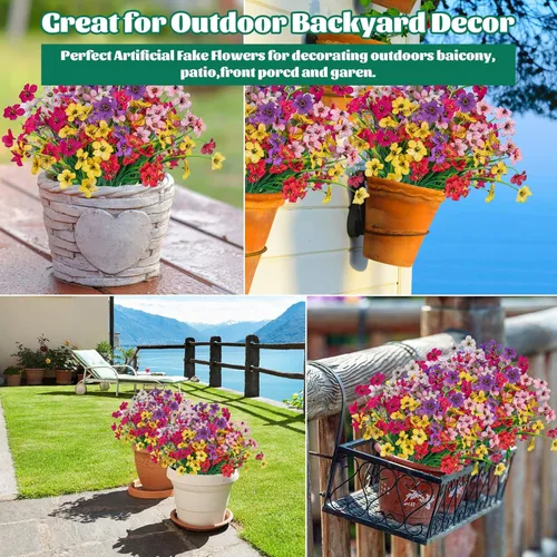 Vista 6 de 24 flores artificiales para exteriores, decoración de flores de plástico, resistentes a los rayos UV, arbustos, plantas artificiales para interiores