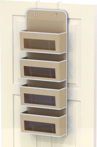 Vista 7 de Simple Houseware Over DoorWall Mount 4 Clear Window Pocket Organizer, Beige