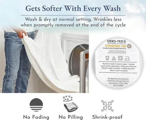 Vista 5 de Juego de sábanas de 400 hilos y 6 piezas, tamaño King, con 4 fundas de almohada, ropa de cama de 100% algodón con tejido satinado, color verde