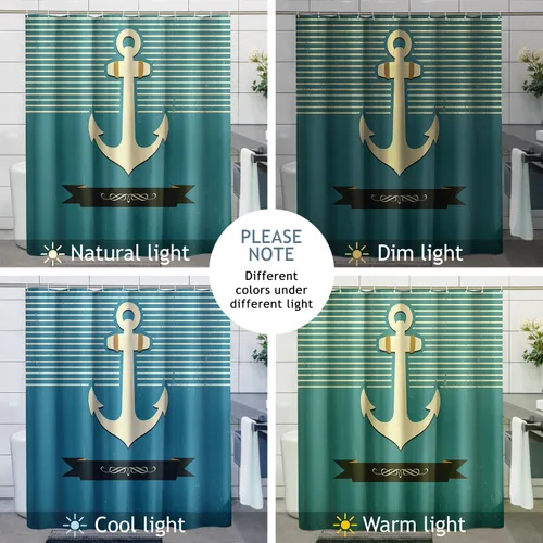 Vista 6 de Shower Curtain Anchor Nautical Pirate Ocean Themed Coastal Bathroom Cloth Fabric Water Resistant Weighted Decorative Shower Curtain Set with