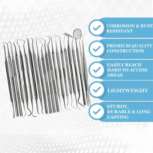 Vista 2 de Juego de microsondas de precisión de acero inoxidable, recto, simple, corto doble, doble largo, triple y puntas de gancho, longitud total de 5.5 a