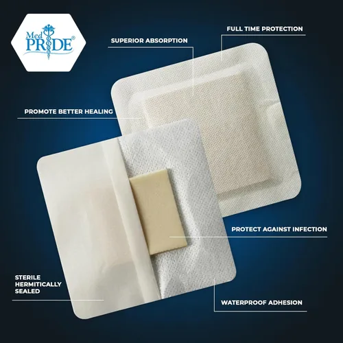 Vista 4 de MED PRIDE Apósito de espuma de silicona impermeable estéril con borde adhesivo, vendaje absorbente, protege contra infecciones