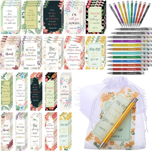 Sinmoe Juego de 120 regalos bíblicos cristianos para el Día de la Madre, marcadores cristianos con bolígrafos inspiradores, cuadernos florales de