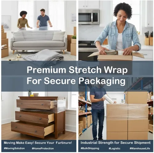 Vista 5 de Envoltura elástica de PackageZoom de 20 pulgadas x 1000 pies con asa, película elástica transparente, 4 rollos