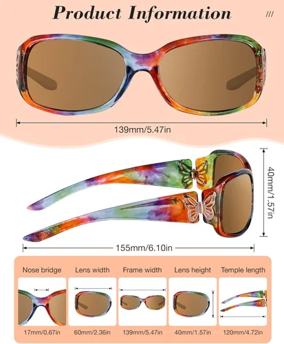 Vista 4 de LVIOE - Lentes de sol polarizadas para mujer, decoración de mariposa a la moda, para conducir y pescar - 99.99% de protección UV