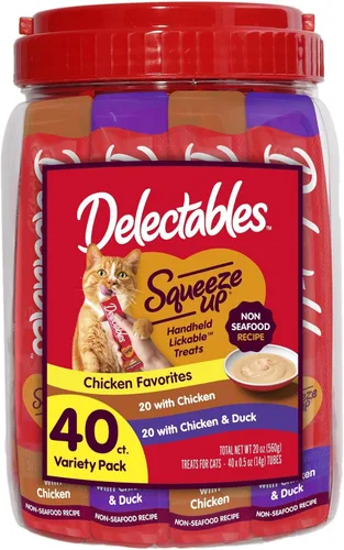 Vista 11 de Delectables Squeeze Up - Paquete variado de golosinas para gatos para lamer sin mariscos, 20 unidades (paquete de 1)