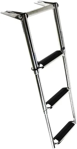 Marine City Escalera telescópica de acero inoxidable 304 de 3 escalones con escalones curvados extra anchos y pasarelas para marines, barcos y yates