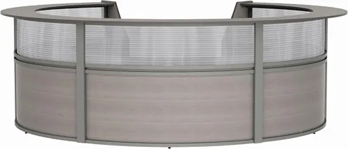 Vista 40 de Linea Italia Oficina curvada, transparente, fácil de montar, mostrador de recepción de 3 paneles para vestíbulo, salón, 142 x 71 pulgadas