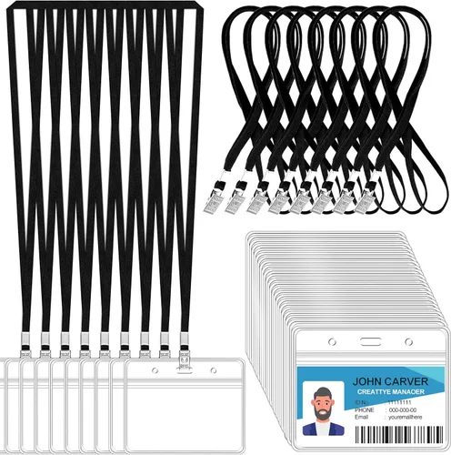 Vista 9 de Tarjeta de identificación horizontal transparente y cordón, cordones reutilizables para soporte de tarjeta de identificación, soporte para placa