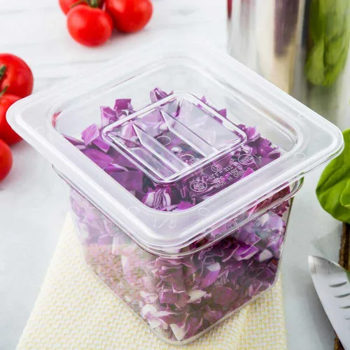 Vista 3 de Restaurantware Solo tapa: tapa Met Lux para sartenes de comida de tamaño 1/6, 10 tapas aptas para congelador para contenedores comerciales