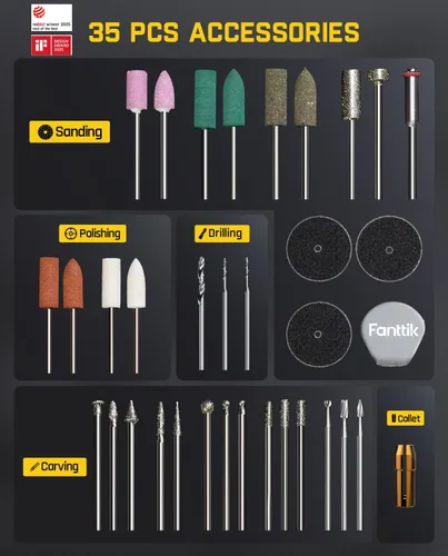 Vista 8 de Fanttik F2 Master Mini kit de herramientas rotativas inalámbricas, motor NeoPulse, 5 velocidades variables, 25000 RPM, cubo Revostor, 35 accesorios