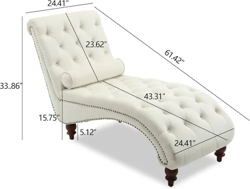 Vista 2 de Moderna tumbona de terciopelo para interiores con ribete de cabeza de clavo, sillón sin brazos con botones para interior con almohada lumbar y 4