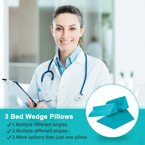 Vista 3 de Almohada de cuña lateral 3 en 1, almohada de cuña para aliviar el dolor de espalda, cuñas de espuma para colocar en la cama, cuñas de Verde