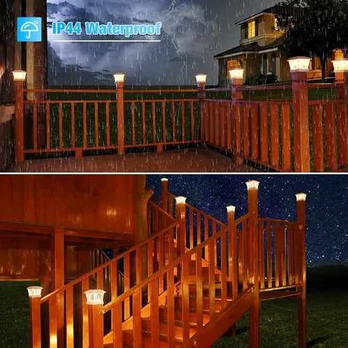 Vista 7 de VOLISUN Paquete de 4 luces solares para postes para exteriores, con bombillas LED Edison, 2 ajustes de brillo, luces para poste de valla alimentadas