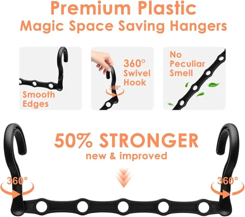 Vista 3 de Perchas mágicas para ropa que ahorran espacio, organizadores y almacenamiento de alta calidad, colgador de plástico resistente en cascada