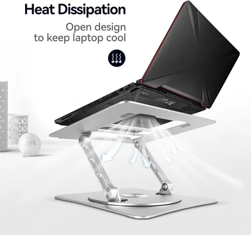Vista 9 de Soporte ajustable para computadora con base giratoria de 360°, elevador ergonómico plegable para computadora de escritorio, soporte de computadora
