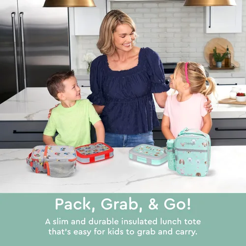 Vista 2 de Bentgo® Bolsa de almuerzo aislada para niños, resistente al agua, reutilizable, ligera y duradera, con soporte para botella de agua y bolsillo