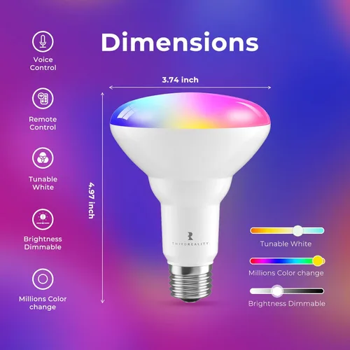 Vista 3 de THIRDREALITY Bombilla de color inteligente ZB3, requiere hub Zigbee, 650 lúmenes, luz inundante BR30/E26, RGB color completo, certificada ETL/FCC
